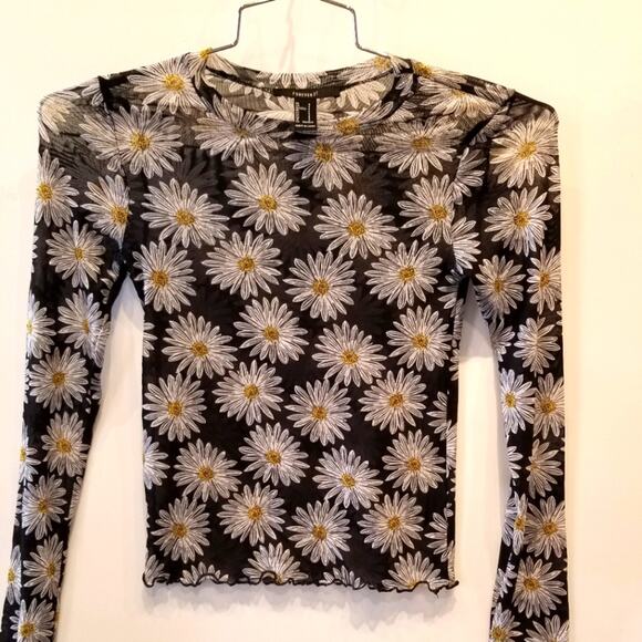 Forever 21 Sheer Floral Stretch Crop Top Size S - Picture 1 of 9